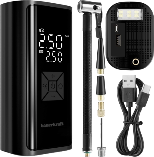 Wireless Electric Tire Inflator with Power Bank and LED Flashlight