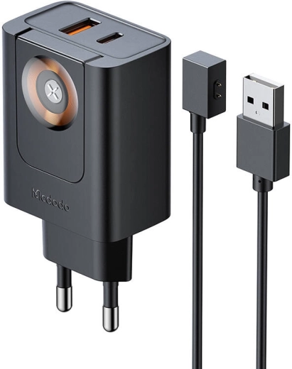 McDodo 30W 2-i-1 oplader USB‑C + USB‑A med hurtigopladning til Apple Watch, sort