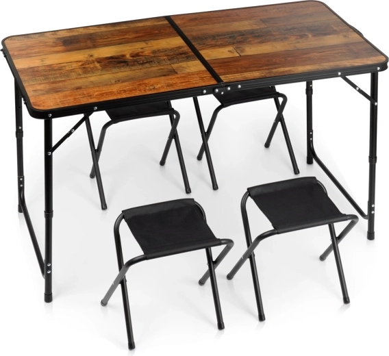 Tavolo turistico pieghevole Vilde con 4 sgabelli 3 in 1 120 × 60 cm