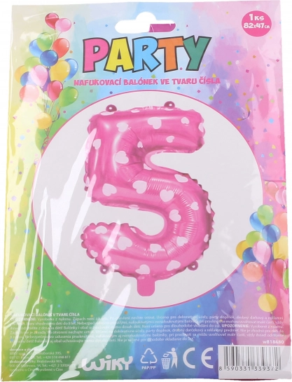 Balloon Number 5 Pink with Hearts 82 × 47 cm