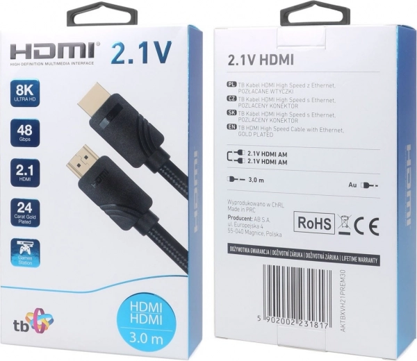 Premium HDMI 2.1 Cable 3 m 8K for Gamers