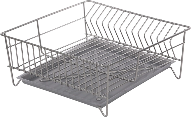 Égouttoir à vaisselle carré Metpol 32 cm argenté avec bac d’égouttage