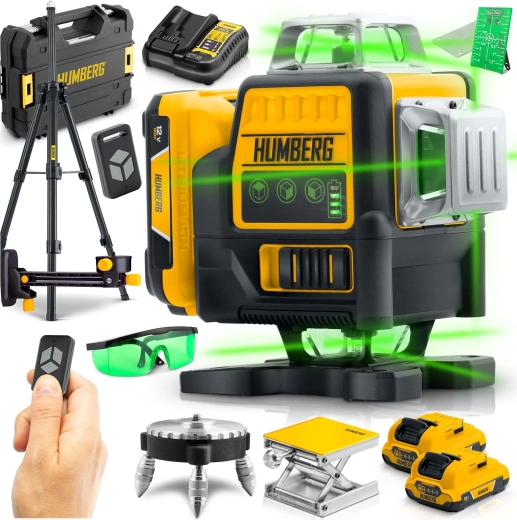 HUMBERG HM-171 Cross Line Laser in Case with Tripod, 4D 16 Lines, Green Beam