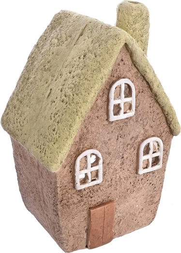 Keramische kaarsenhouder huisje beige-groen 31 cm