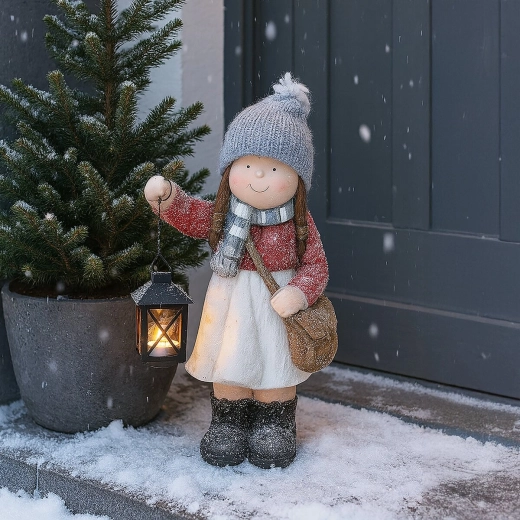 Fillette avec lanterne comme décoration de Noël dominante