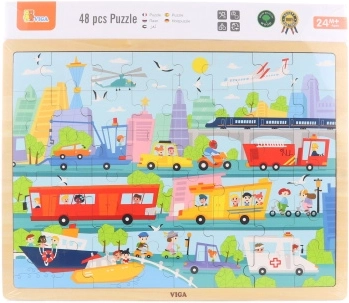 Drewniane puzzle transport 48 elementów