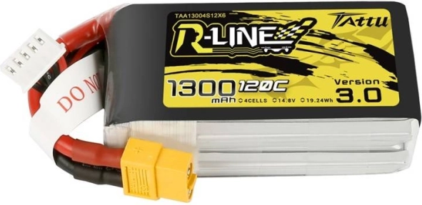 Tattu R-Line 3.0 LiPo Battery 1300 mAh 14.8 V 120C 4S with XT60 Connector