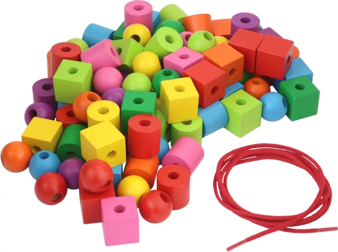 Colorful Wooden Maxi Beads with Lacing String 92 pcs