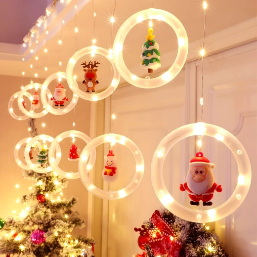 LED-lysgardin med julekranse og figurer - 1 stk.