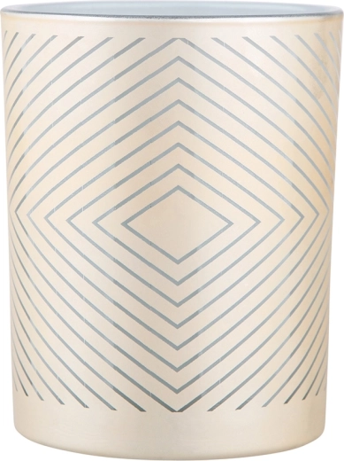 Steklen svečnik bež-beli z geometrijskim dekorjem 10 × 12,5 cm