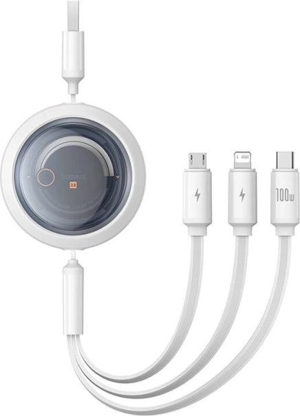 Vlečni polnilni kabel 3 v 1 BASEUS Free2Draw 100 W, 1,1 m, bel