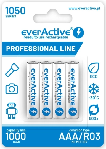 Rechargeable AAA R03 Batteries 1050 mAh, blister 4 pcs