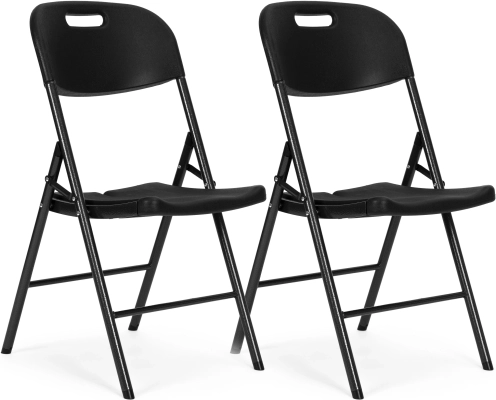 Set of 2 Folding Chairs ModernHome, Metal Frame, HDPE, Black