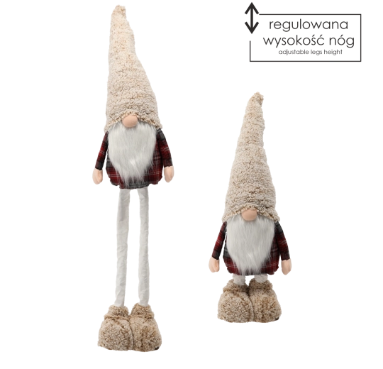 Gnomo natalizio con gambe regolabili beige-rosso - 1 pezzo