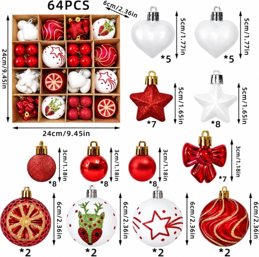 Onbreekbare kerstboomversieringen, set van 64 stuks