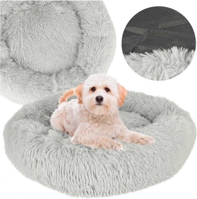 Plush bed for dog and cat 60 cm light gray