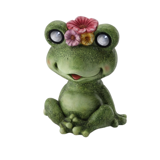 Garden frog figurine with LED glowing eyes