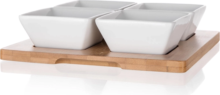Sturdy bamboo tray with cutouts for easy carrying