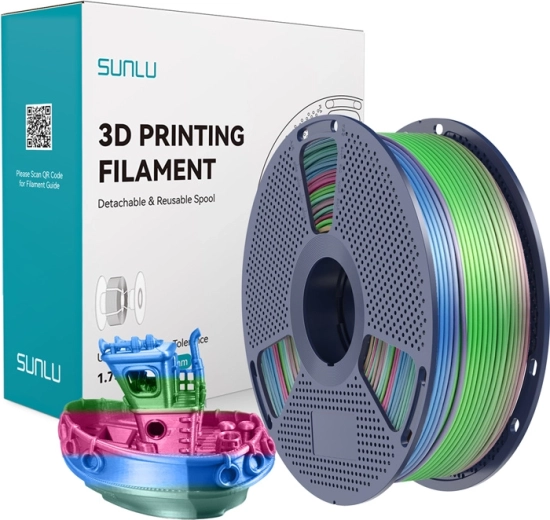 Filament Sunlu PLA+ Silk arc-en-ciel pour impression 3D 1,75 mm 1 kg