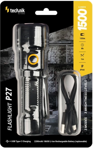 Technik MT-P27 Taschenlampe 1500 lm mit USB‑C und austauschbarem 18650‑Akku