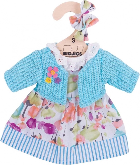 Bigjigs Toys turquoise jurk met vestje voor een pop van 28 cm