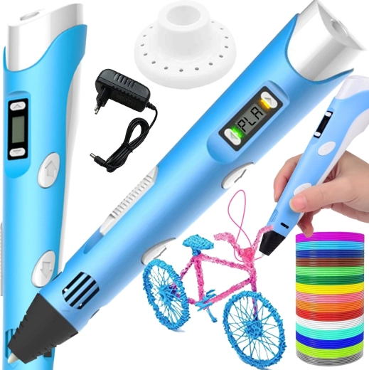 Penna 3D blu con display LCD e 300 m di filamento