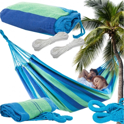 Amaca da giardino doppia XXL 200 × 150 cm, a righe, con borsa