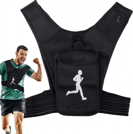 Running vest with phone pocket and reflective elements