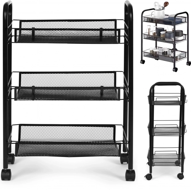 Mobile metal bathroom rack with 3 shelves on wheels ModernHome
