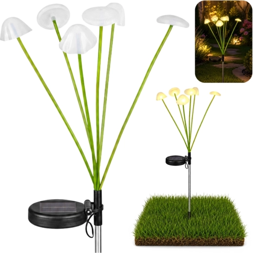 Solcelle havedekorationslampe med LED-“svampe” og varmt lys 70 cm
