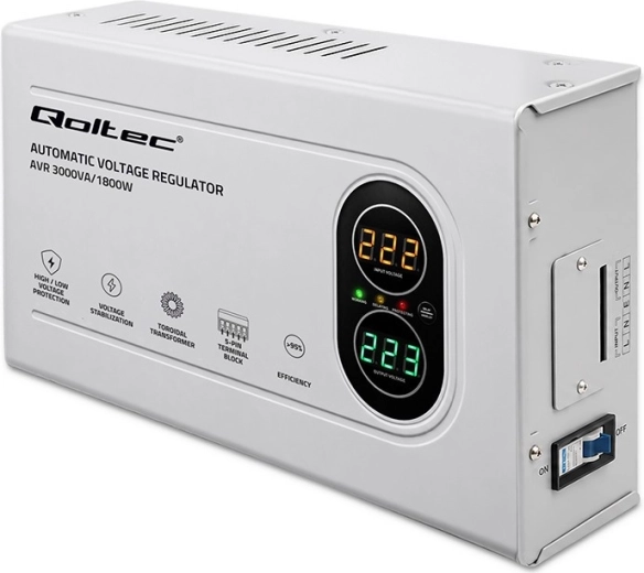 Qoltec automatic voltage stabilizer AVR 3000 VA / 1800 W