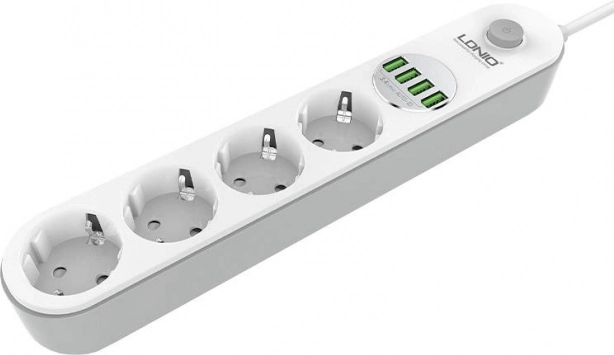 LDNIO Surge-Protected Extension Strip with 4 Outlets and 4 USB, 2 m, White