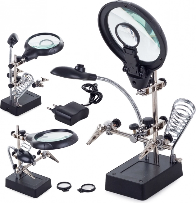 Tretja roka z lupo 2,5× 90 mm in LED osvetlitvijo za spajkanje