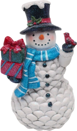Decorative snowman with gifts – pine cone, children's winter decoration