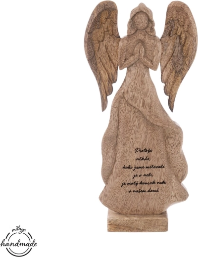 Ange en bois de manguier – motif ciel, hauteur 36 cm