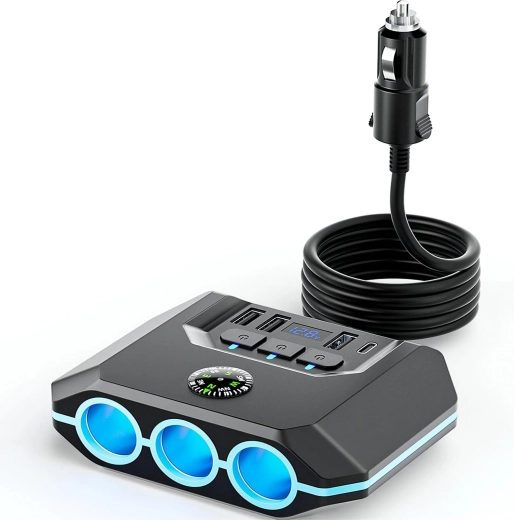 RENEW FORCE auto-aanstekerverdeler 120 W met 3 aansluitingen, USB QC 3.0 en USB-C PD