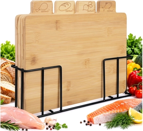 Bamboe snijplanken met standaard Zortiva - 4 stuks