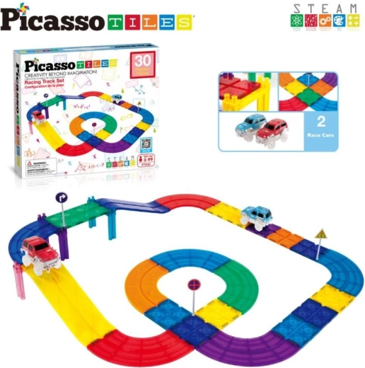 Costruzioni magnetiche PicassoTiles – pista da corsa con macchinine (30 pezzi)