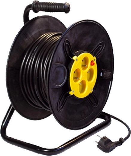 Cavo prolunga avvolgibile 25 m, 4 prese, 3×1,5 mm², nero/giallo