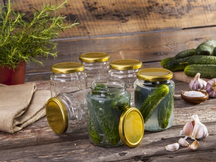 Set of 6 jars 720 ml with gold lids fi 82