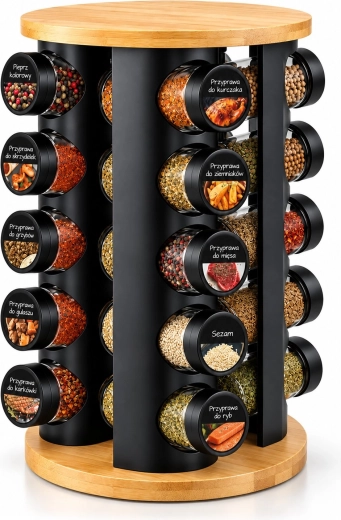 Renew Force rotating spice rack with 20 glass jars