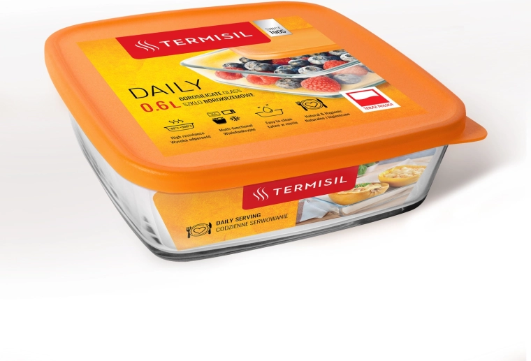 Boîte alimentaire en plastique 0,6 l avec couvercle orange