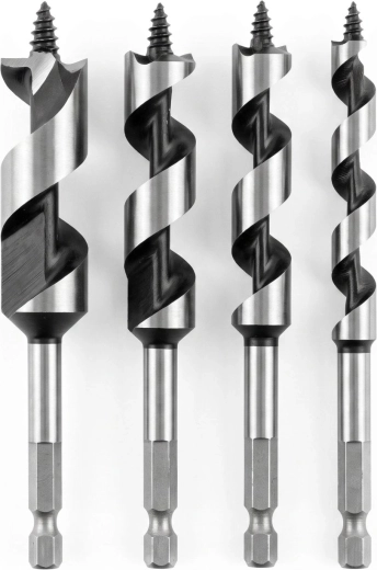 Set of wood drill bits with hexagonal shank