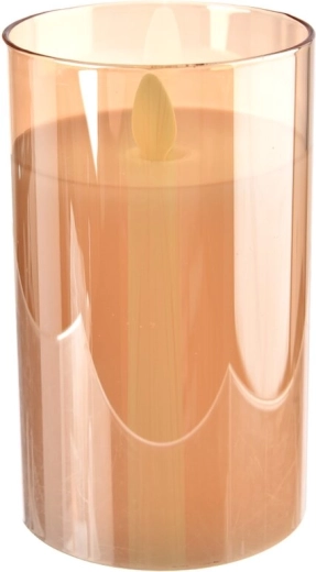 Beige LED candle in glass 8 × 13 cm