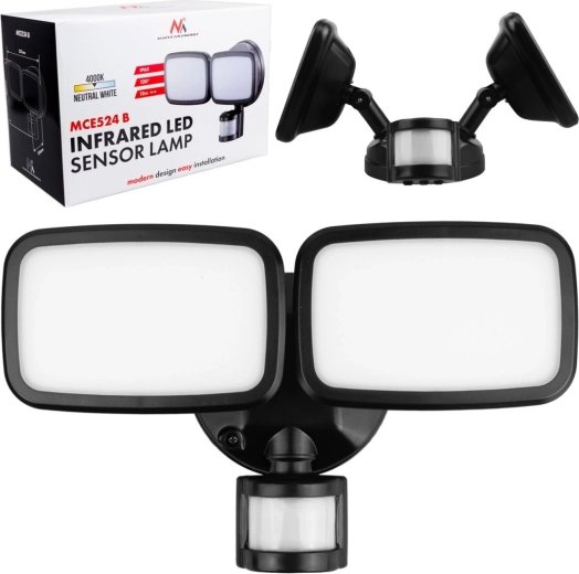 Wall-mounted LED light with PIR sensor 20 W, 1500 lm, IP65, neutral white 4000 K, black