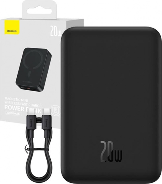 Baseus Magnetic Mini Power Bank 20,000 mAh with MagSafe and USB‑C 20 W (Black)