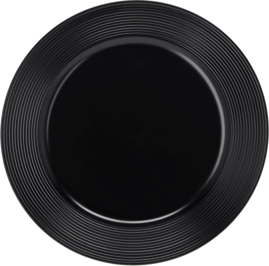 Black round charger plate with ribbed design 33 cm