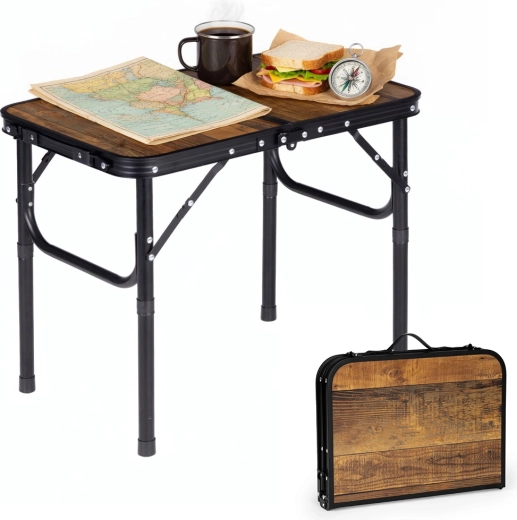 MultiGarden Camping- und Touristentisch 60 × 40 cm, als Koffer klappbar, Altholz-/Eiche-Optik