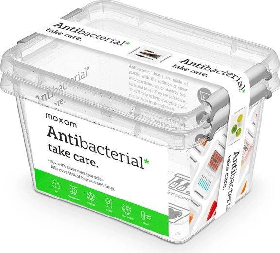Moxom Antibacterial – lot de 2 boîtes alimentaires transparentes 2 l