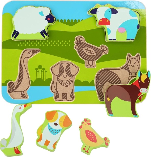 wooden insert puzzle farm animals LUCY & LEO, 7 pieces